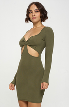 Load image into Gallery viewer, Rib Long Sleeve Cut Out Dress
