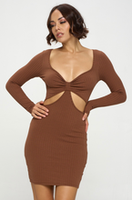 Load image into Gallery viewer, Rib Long Sleeve Cut Out Dress
