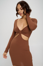 Load image into Gallery viewer, Rib Long Sleeve Cut Out Dress
