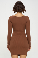 Load image into Gallery viewer, Rib Long Sleeve Cut Out Dress
