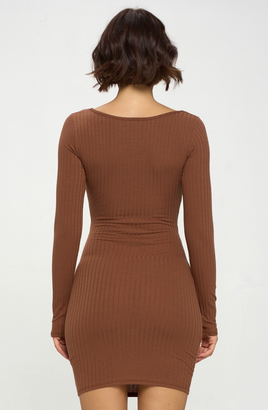 Rib Long Sleeve Cut Out Dress L / Black Rib Long Sleeve Cut Out Dress L / Black